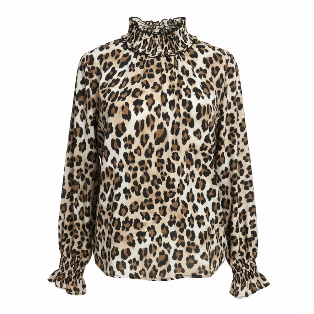 Leopard Print Ruffle Neck Blouse